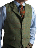 Men's Vest Green Vest Tweed Wool Waistcoat Slim Fit Lapel Plaid Suit Vest Herringbone Tweed Tuxedo Vest 2019 for wedding custom