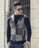 Spring Stitching Retro Patch Plaid Woolen Casual Slim Waistcoat for Men Wedding European Style Brand Men's Suit Vest M242