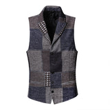 Spring Stitching Retro Patch Plaid Woolen Casual Slim Waistcoat for Men Wedding European Style Brand Men's Suit Vest M242