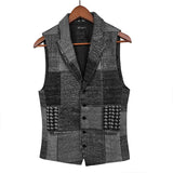 Spring Stitching Retro Patch Plaid Woolen Casual Slim Waistcoat for Men Wedding European Style Brand Men's Suit Vest M242