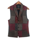 Spring Stitching Retro Patch Plaid Woolen Casual Slim Waistcoat for Men Wedding European Style Brand Men's Suit Vest M242
