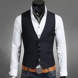 Business Waistcoat Men's Suit Solid Color V-Neck Button Pocket Sleeveless Slim Fit Vest Formal Single Breasted Sleeveless jacket