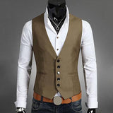 Business Waistcoat Men's Suit Solid Color V-Neck Button Pocket Sleeveless Slim Fit Vest Formal Single Breasted Sleeveless jacket