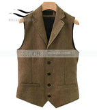 2019British style Men's Casual Tweed suit Vest Slim Fit Notch Lapel custom made Waistcoat For Wedding Groomsmen Leisure Business