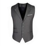 New Black Classtic Patchwork Rayon Collar Men's Suit Vest For Male Business Clothes Button Open Slim Grey Vest