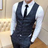 Fashion Brands Men's Suit Vests Business Wedding Dresses Tops Men Slim Fit Male Casual Grid Waistcoat Size S-4XL
