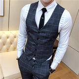 Fashion Brands Men's Suit Vests Business Wedding Dresses Tops Men Slim Fit Male Casual Grid Waistcoat Size S-4XL