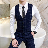 Fashion Brands Men's Suit Vests Business Wedding Dresses Tops Men Slim Fit Male Casual Grid Waistcoat Size S-4XL
