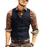 Men's Waistcoat Wool Tweed Slim Fit Leisure Cotton Suit Vest Gentleman Herringbone Pattern Beckham business Brown Wedding Groom